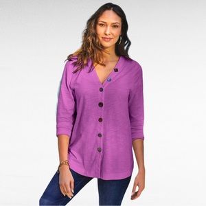 Soft Surroundings | Wineberry Delia Colorful Button Down Front Long Sleeve Shirt